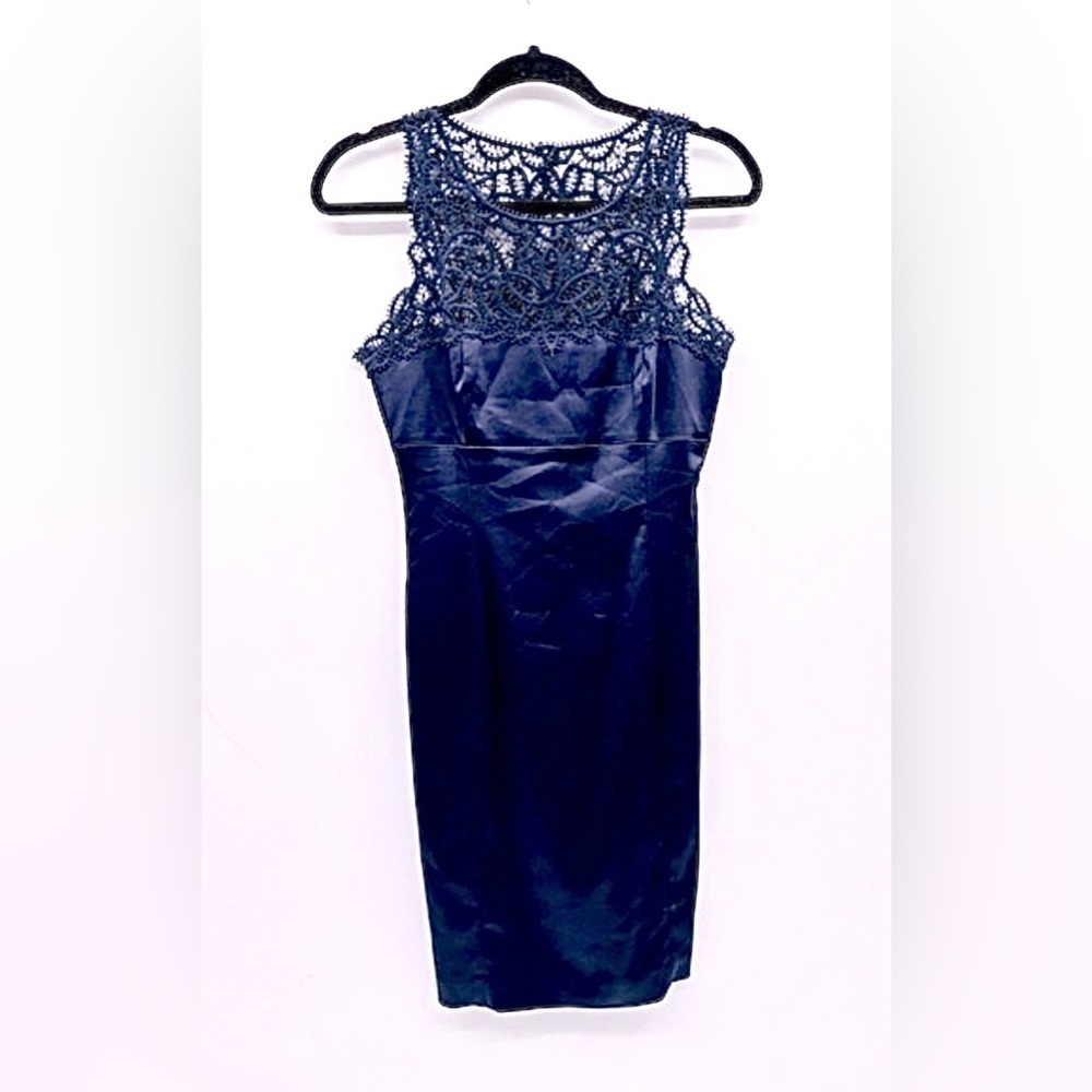 Trina Turk blue silky lace top woman’s cocktail dark romantic luxury dress. 0